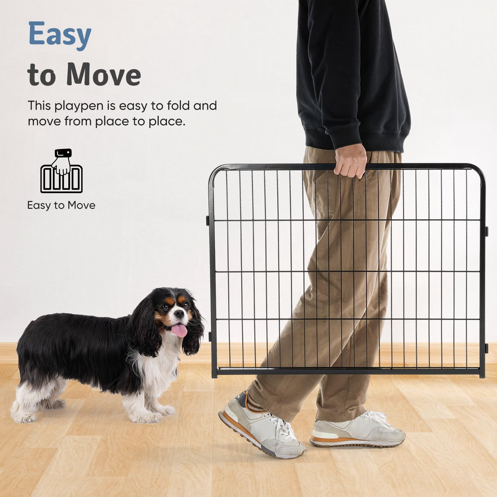 Dog Playpen Indoor  Metal 40 Inch 2 Panels Foldable Pet Fence With Door Outdoor Small Medium Large Puppy Portable Exercise Play Pen For Rv Camping Trips Yard