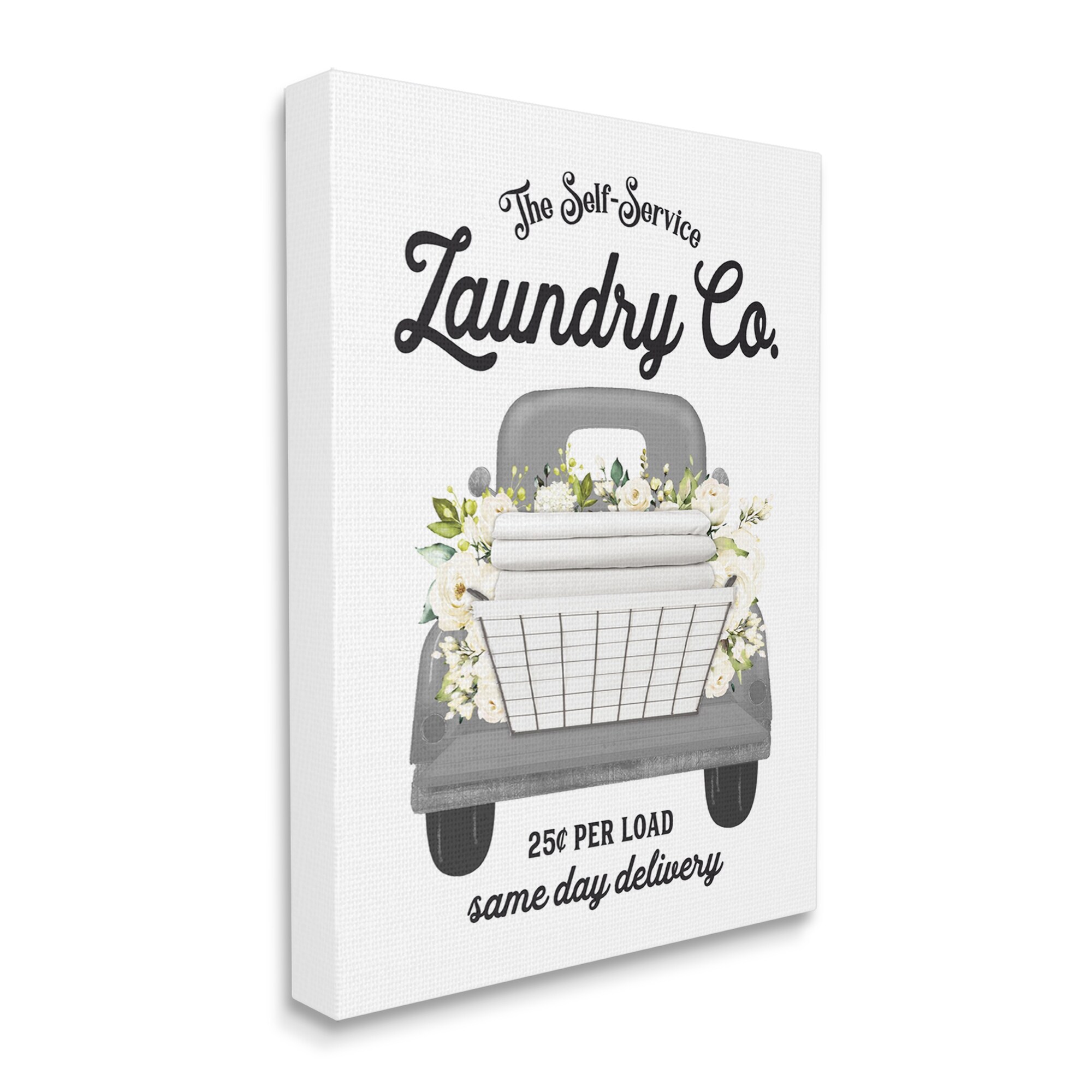 Stupell Industries Antique Laundry Service Truck White Floral Arrangement Graphic Art Gallery Wrapped Canvas Print Wall Art, Design by Lettered and Lined