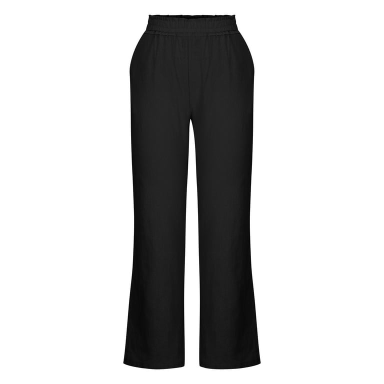 Hvyesh Plus Size Linen Pants for Women Summer High Waist Casual Drawstring  Straight Trousers Beach Lounge Pants 