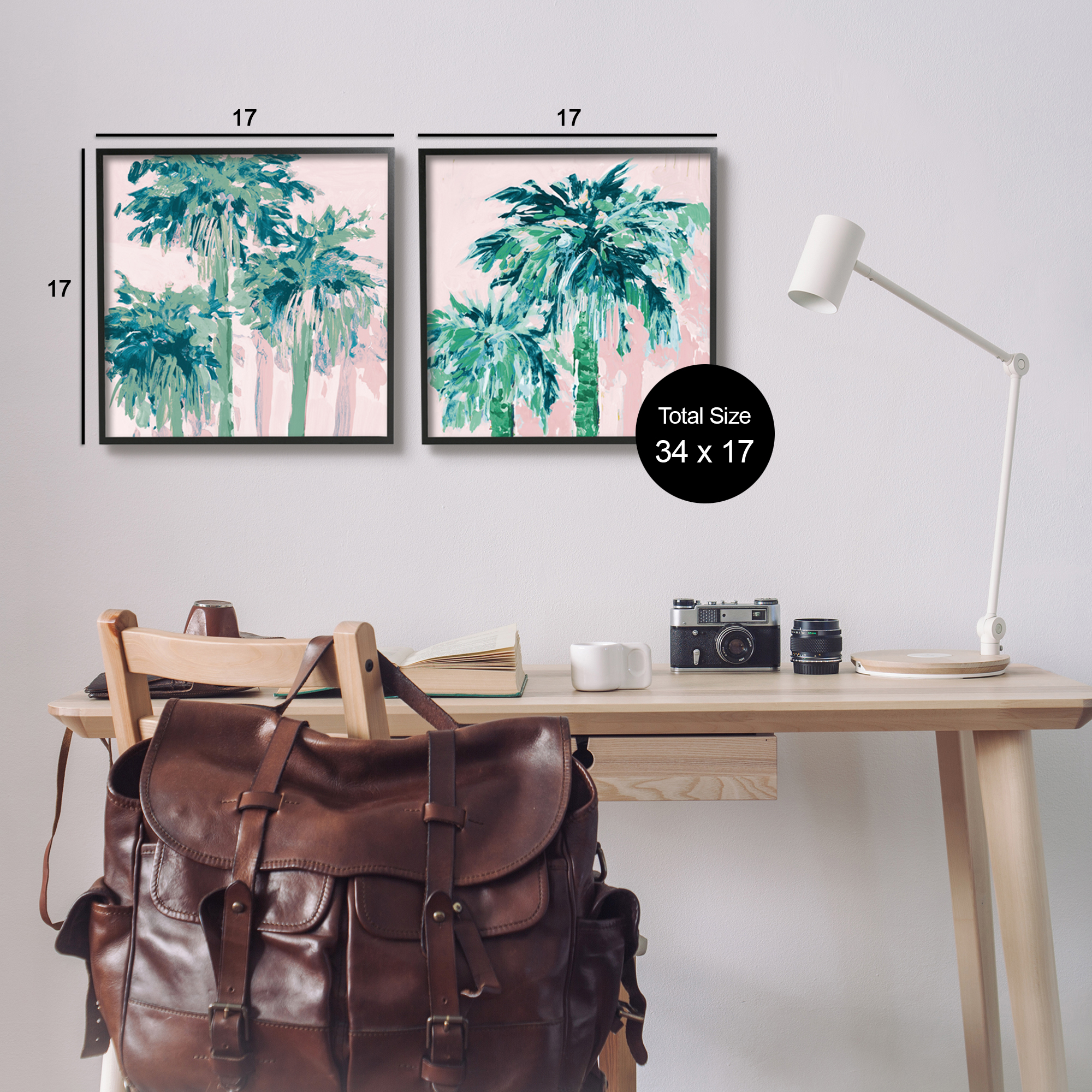 Stupell Industries Abstract Palms on Pink Botanical & Floral Painting Black Framed Art Print Wall Art, 17 x 17, Set of 2