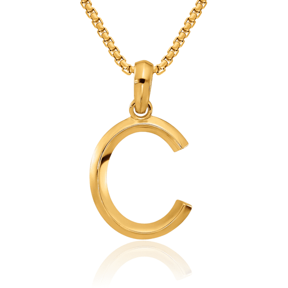 14K Solid Yellow Gold Initial C Necklace Chain Pendant Charm