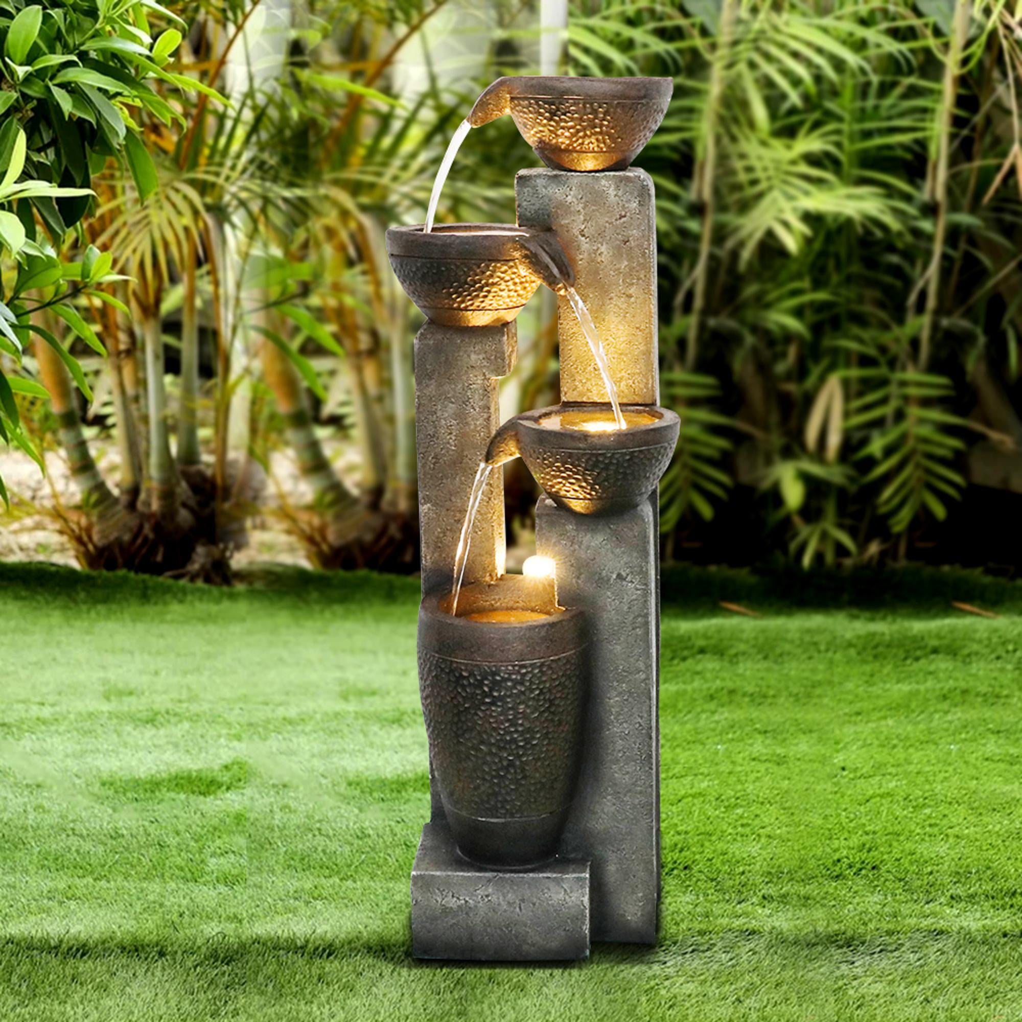 Tammesy 40"  4-Tier LED Fountain Waterfall  for Yard, Floor Patio, Backyard and Home Art Decor,Outdoor Fountains for Garden