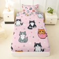 thumbnail image 4 of Manfei Kawaii Teacup Cat Twin Sheets, Triangle Abstract Bedding, Pink, 3-Piece, 1 Flat Sheet, 1 Fitted Sheet and 1 Pillowcase, 4 of 6