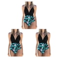 thumbnail image 4 of Advancent Traje de baño sin mangas para mujer, traje de baño de poliéster con escote en V profundo para fiesta, ropa de playa para mujer, Flor negra + verde METRO 3Conjunto, 4 of 6