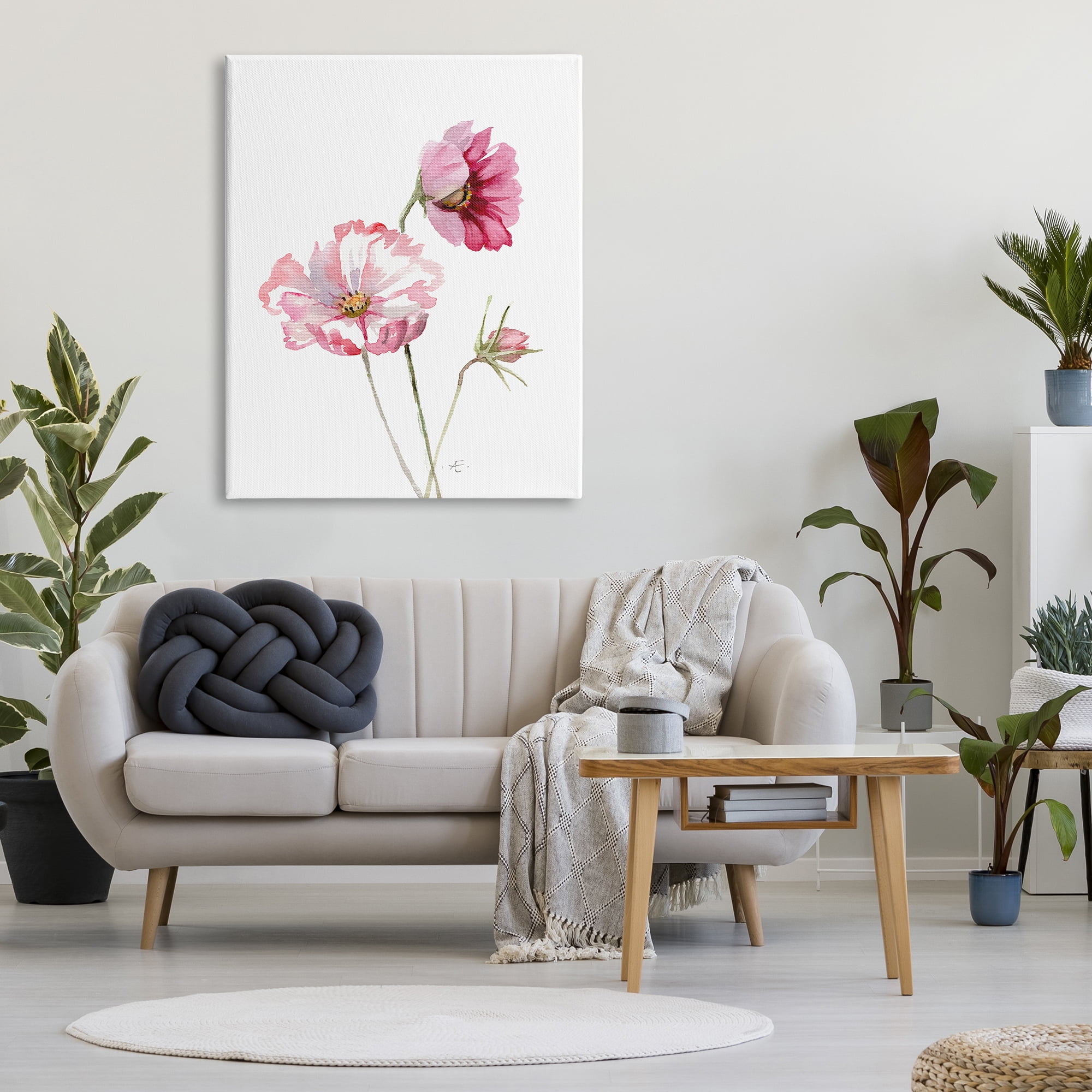 Stupell Industries Pink Cosmo Florals Spring Bloom Floral Watercolor Botanical & Floral Painting Gallery Wrapped Canvas Print Wall Art, 36 x 48