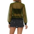 thumbnail image 3 of Bomber Jacket for Women's Sheer Mesh Glitter Shiny Long Sleeve Zip Up Jackets XL Army Green, 3 of 6