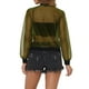 thumbnail image 3 of CHAQUETA BOMBER CHIC INSPIRADA PARA MUJER CON MALLA TRANSPARENTE Y BRILLANTE, MANGA LARGA, CIERRE, TAMAÑO XS, VERDE EJÉRCITO, 3 of 6