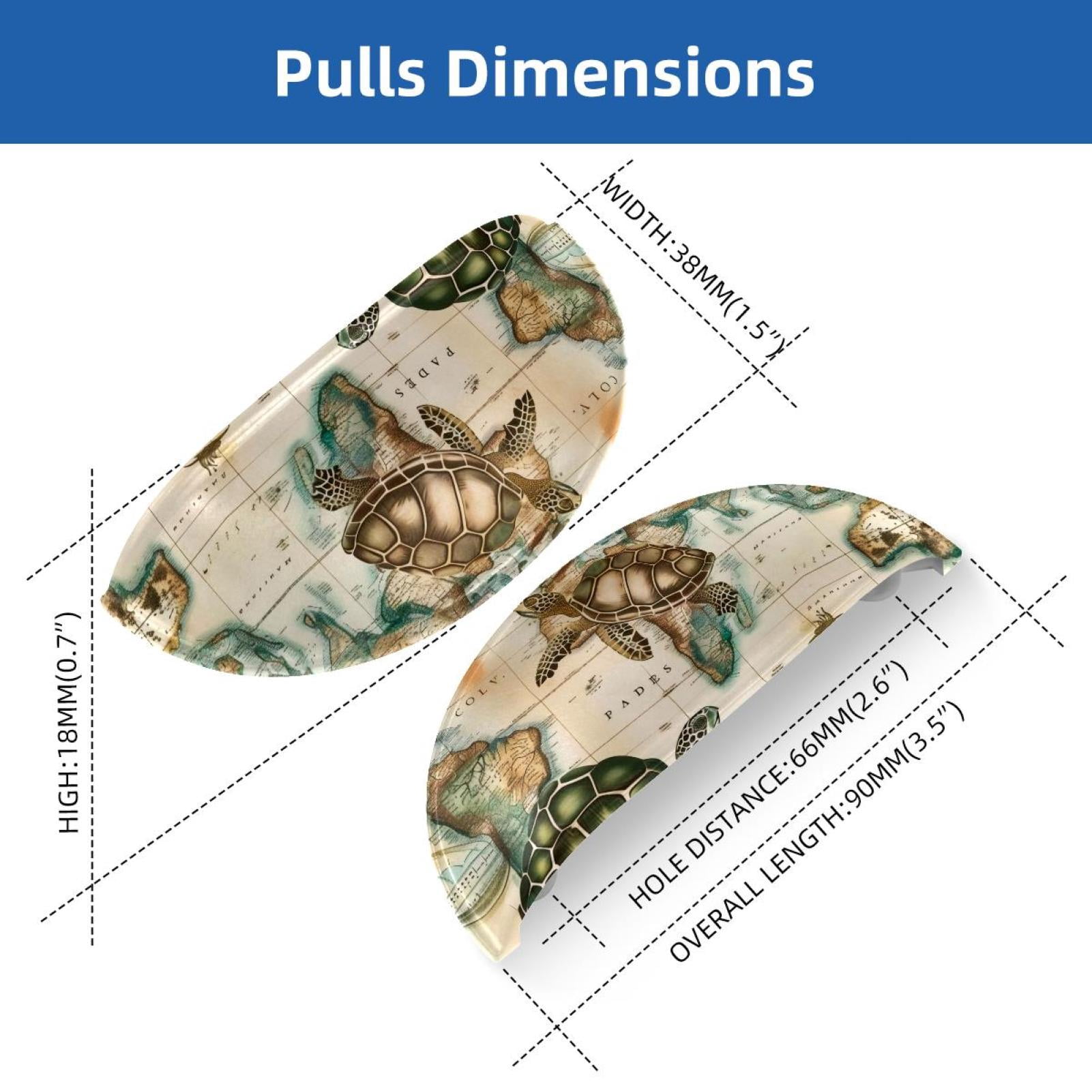 PhooArto 6 Pcs Cup Drawer Pulls, Vintage Map and Turtles Pattern Shell Shape Handles Cabinet Knobs for Dresser Cupboard Closet Wardrobe with Screws