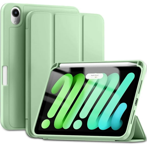 Rubinom for iPad Mini 7/6 Case 2024/2021 (A17 Pro), for iPad Mini 7th/6th Generation Case 8.3 Inch with Pencil Holder, Slim Trifold Stand Cover with Soft TPU Back,Mint Green