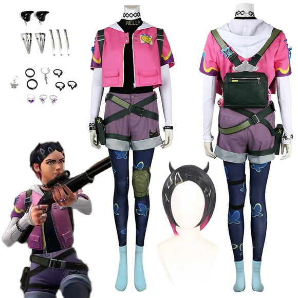 Pelucas de fantasía para cosplay de Clove, pulseras, collares, trajes, juego Valorant, disfraz, mujeres adultas, juegos de rol, trajes de fantasía para mujer
