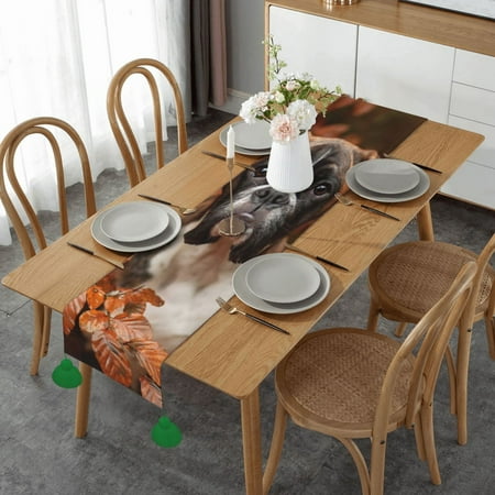 

Boxer Dogs Autumn Table Runner Imitation Linen Table Runner With Green Tassels For Party And Dining Room 14 x 60