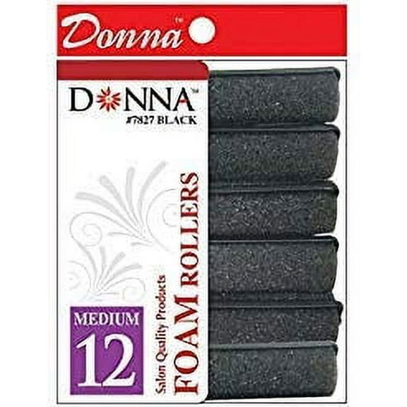 Donna Foam Rollers Medium Black, 12 Count