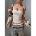 thumbnail image 4 of Women'S Padded Square Neck Tank Tops Summer Double Layer Basic Sleeveless Tank Shirts Khaki M, 4 of 7