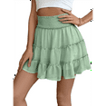 thumbnail image 2 of Womens Summer Flowy High Waist Ruffle Casual Cute Boho Beach Short Skirts Built-in Shorts Light Green XL, 2 of 7