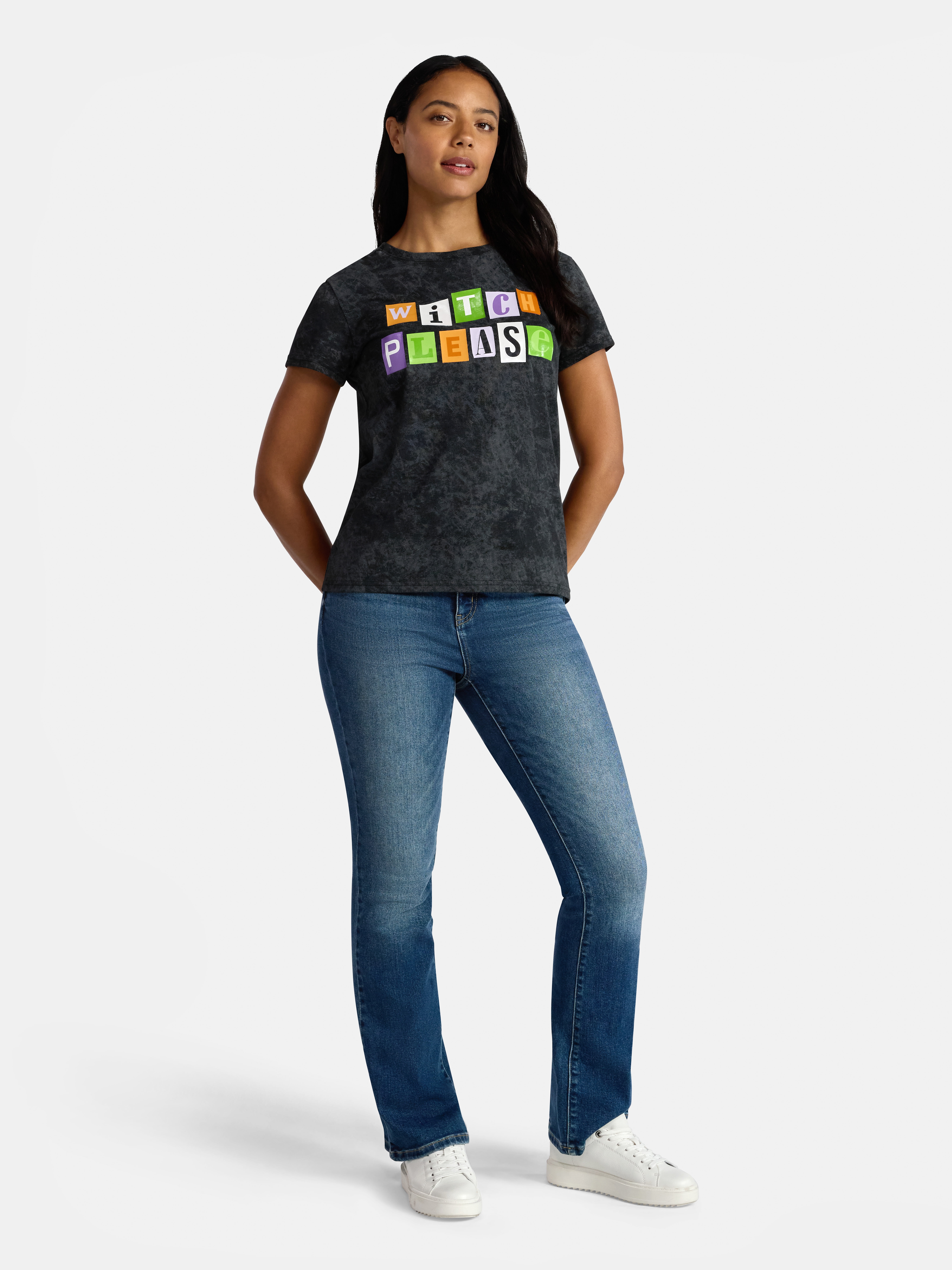 Halloween Women's Witch Please Graphic Tee with Short Sleeves, Sizes XXS-XXL