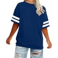 thumbnail image 4 of hoksml Women's Striped Sleeve Drop Shoulder T-Shirt, Loose Fit Crew Neck Casual Sporty Tee for Summer Daily Wear, 4 of 6