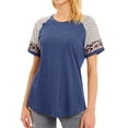 thumbnail image 5 of Women Crew Neck Short Sleeve Stripes Leopard Print Top, 5 of 8