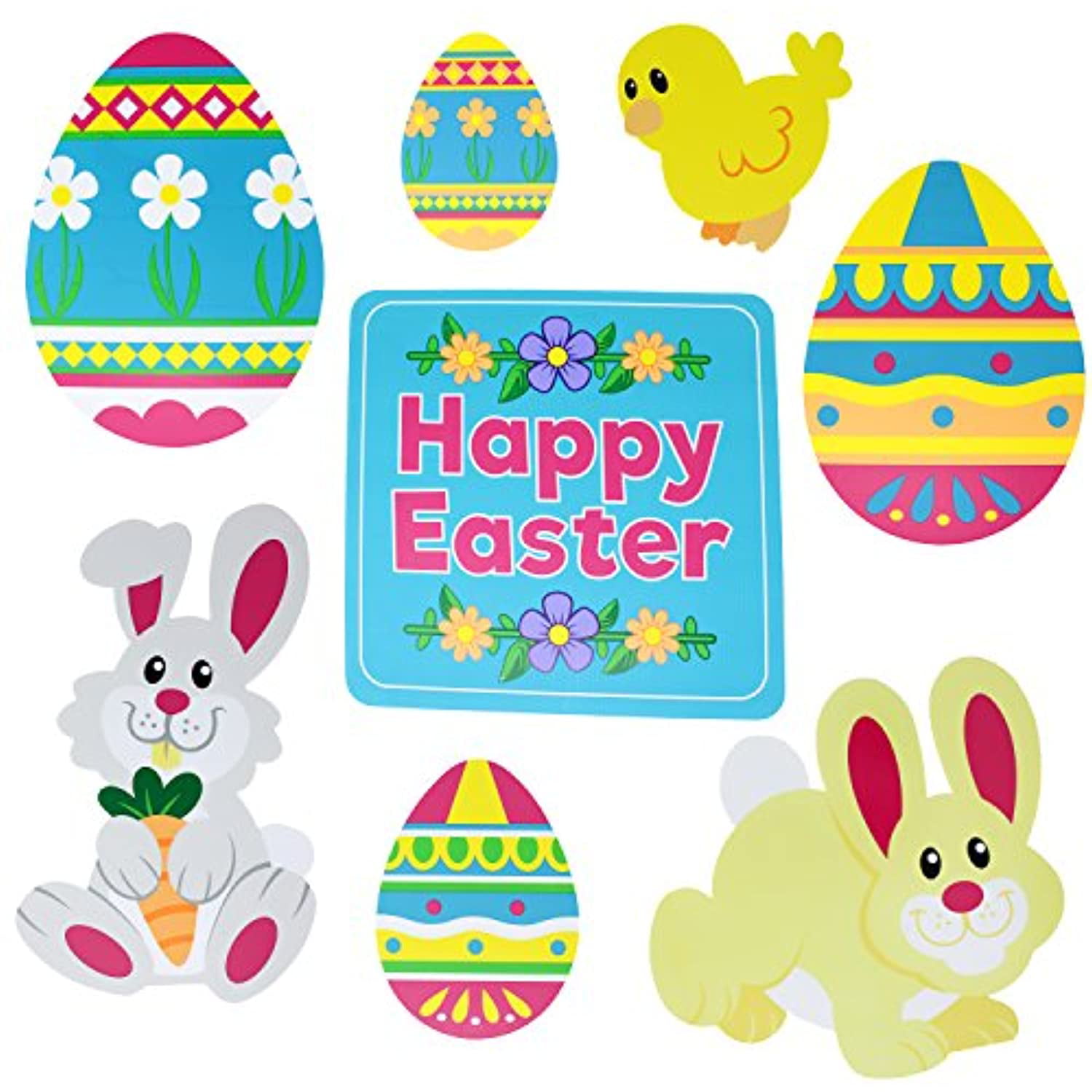 8 Pieces Easter Yard Signs Decorations Outdoor Bunny Chick and Eggs Yard Stake Signs Easter Lawn Yard Decorations for Easter Hunt Game,