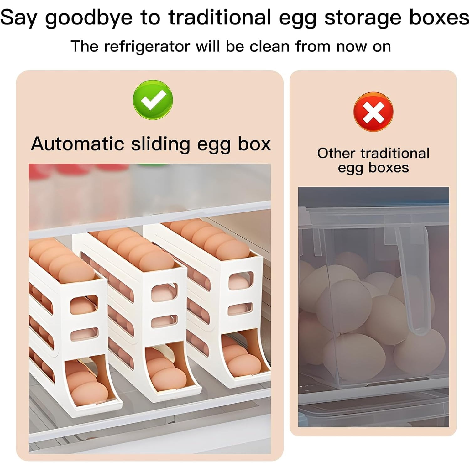 Egg Dispenser Automatic Rolling Egg Tray Organizer, Space Saving Refrigerator Egg Roller, Holds 28 Eggs Simultaneously，Works in The Refrigerator,Kitchen,Cabinets,and Dining Table (Grey)