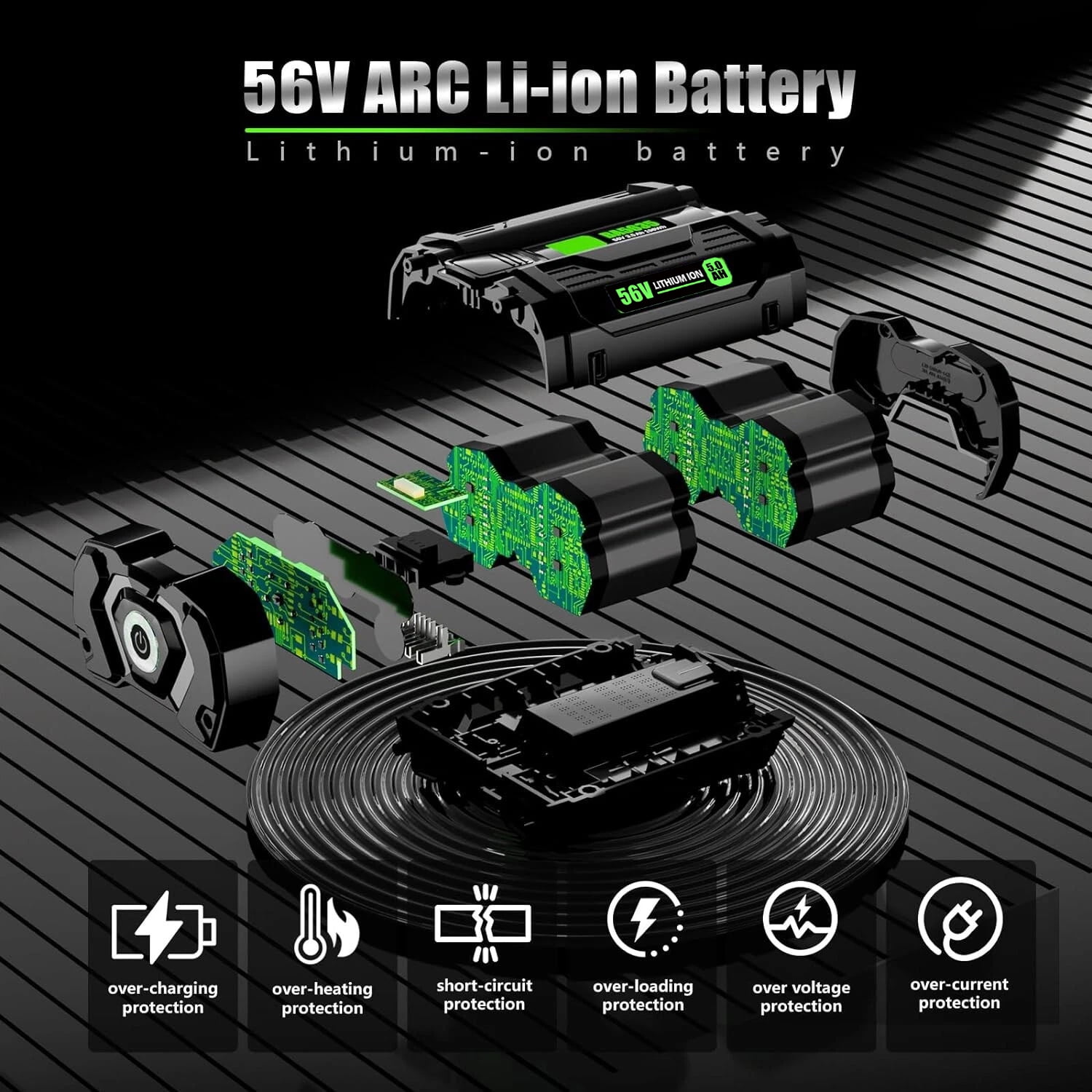 2Pack 5.0Ah Replacement for EGO 50.4V(56Vmax) Lithium Battery BA2800T BA2800 5000mah with Fuel Gauge Compatible with Ego Power Tools