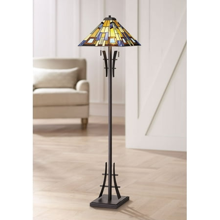 Asian Floor Lamp - Robert Louis Tiffany Asian Floor Lamp Bronze Iron Tiffany Style Jewel Tone Art Glass Shade for Living Room Reading Bedroom Office