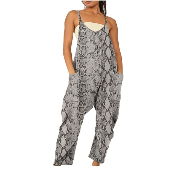 Up to 65 off!Lolmot Boho Jumpsuit For Women Summer Loose Sleeveless Romper Casual Floral Adjustable Spaghetti Strap Wide Leg Harem Long Pant Overall with Pockets