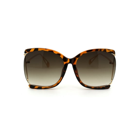 Womens Side Exposed Lens Oversized Butterfly Sunglasses Tortoise Brown