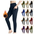 thumbnail image 4 of Prolriy Leggings for Women Fleece Lined Leggings Women Tummy Thermal Warm High Waisted Hiking Running Tights Yoga Pants with Pockets Yoga Pants Women Navy M, 4 of 9