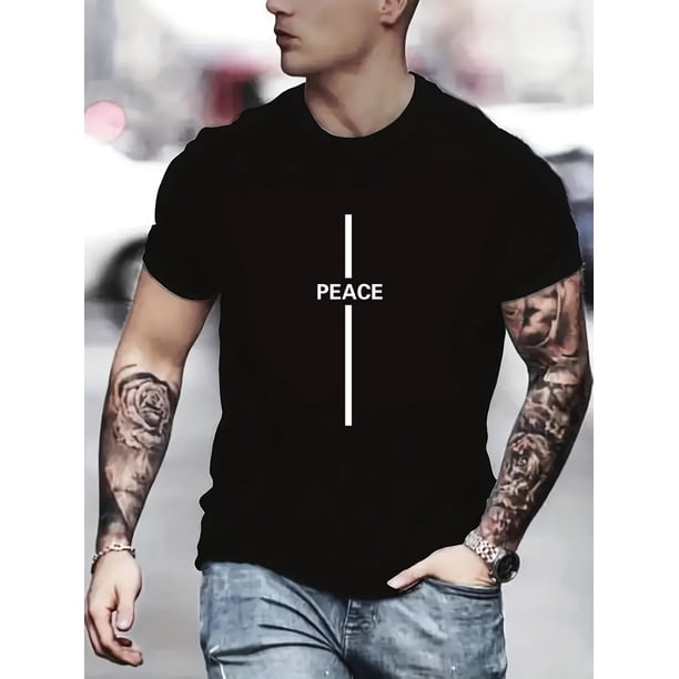 Camisetas de estilo urbano para hombre, con estampado de letras "paz", cuello redondo elástico y manga corta, ideal para verano, para adultos, hombres, mujeres, adolescentes y jóvenes.