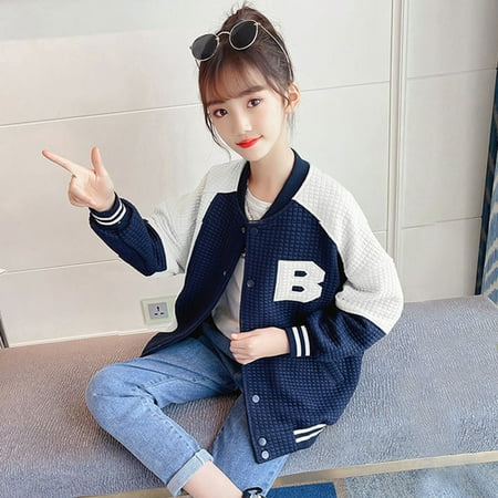 

ZHUASHUM Children Baby Girls Long Sleeve Print Patchwork Baseball Outer Outwear Outfits Clothes Kid Coat