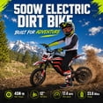 thumbnail image 2 of IVFJFV 500W Electric Dirt Bike for Kids,Up to 17.4MPH & 23.6 Miles,Two Speed Modes, Front & Rear Suspension,Mechanical Disc Brakes, 165 LBS,Beginner-Friendly Handle, All-Terrain,RED, 2 of 9
