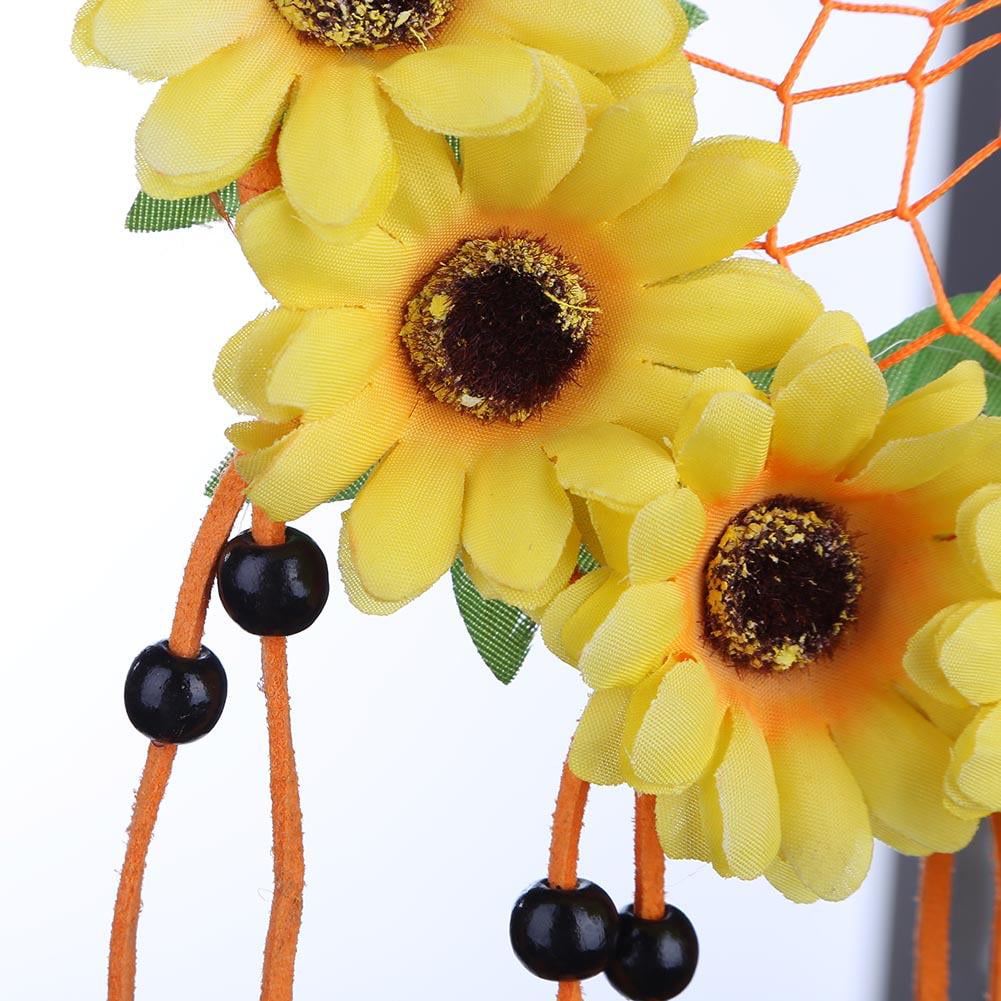 Pastoral Wind Sunflower Dream Catcher Feather Car Wall Hanging Decoration 