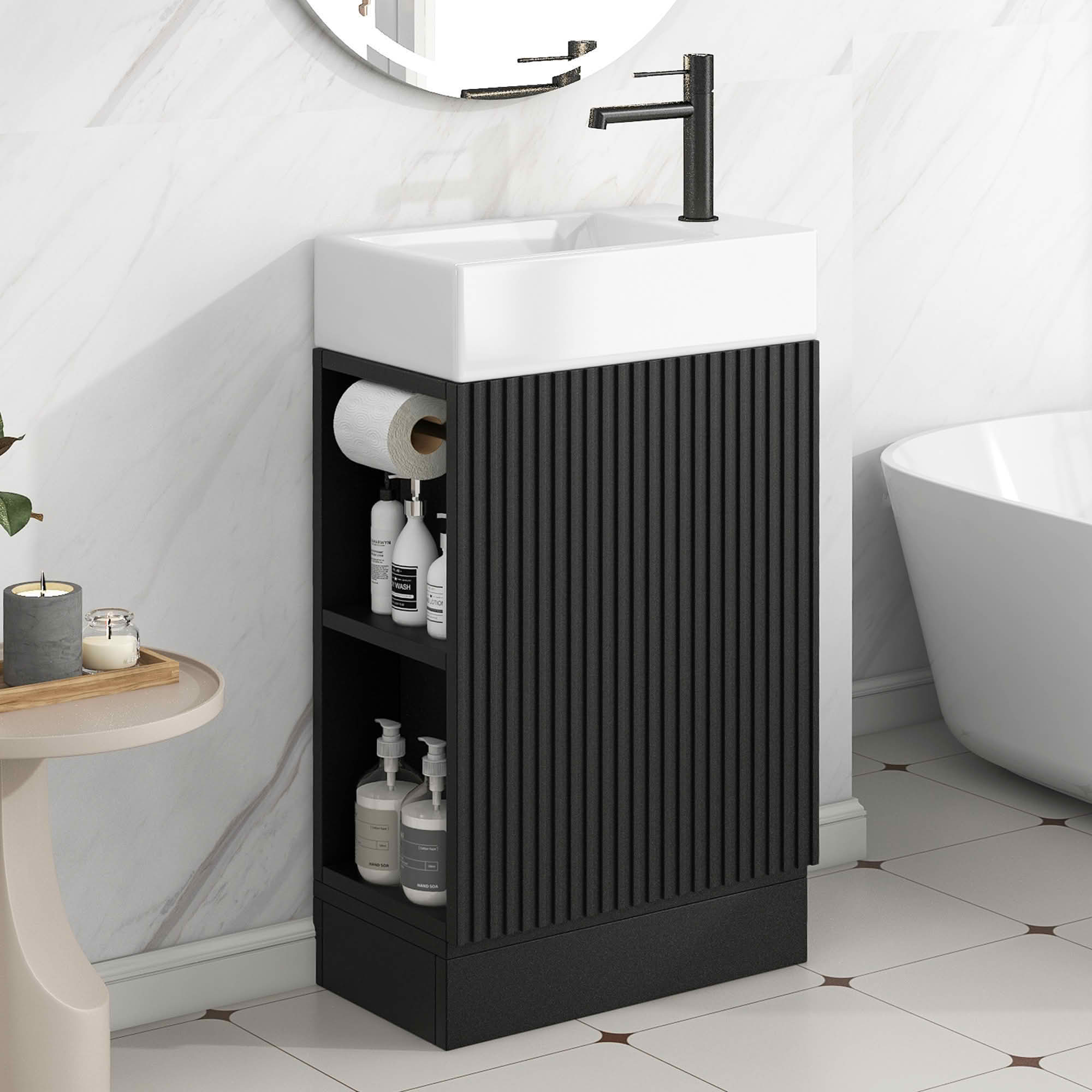 MAYEERTY 18.6" Bathroom Vanity with Sink 2-tier Shelf Left Right Orientation Black