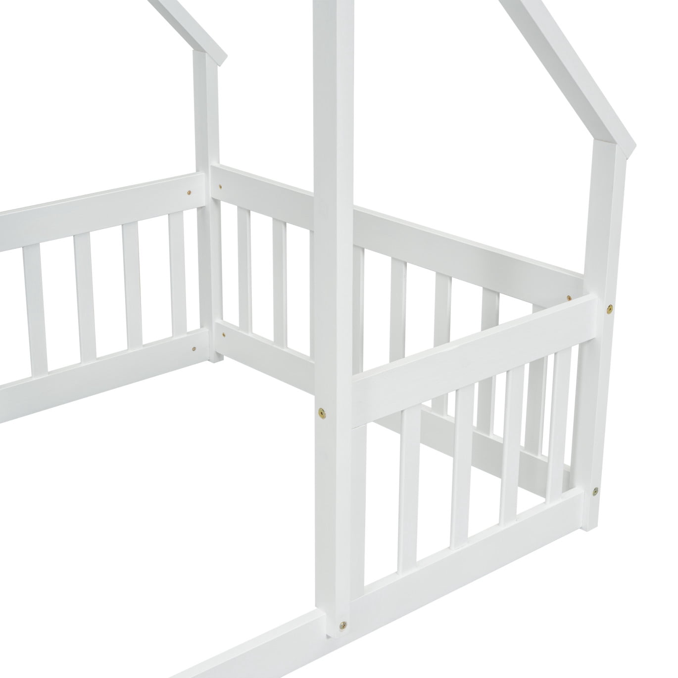 Twin Size Floor Bed, Wooden House-Shaped Bed Frame with Guardrails, Roof, Multifunctional House Bed Frame for Toddlers, Kids, Girls, Boys, Teens, Adults, White