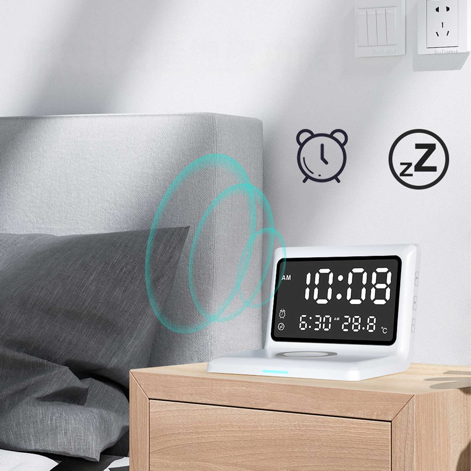 shyuyusa Alarm Clock with Wireless Charging,3-in-1 Wireless Fast Charger for ,Fast Wireless Charging Station for iPhone15/14/13/12/11/Pro Series,for Watch,for Airpods