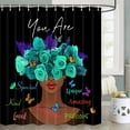 thumbnail image 4 of Black Girl Shower Curtain, Black Girl Shower Curtain African Bathroom Set, Black Woman Shower Curtain Inspirational Motivational Shower Curtain Afro Teal Rose Bath Curtain with Hooks(69X70), 4 of 5
