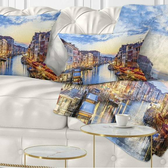 Designart Grand Canal Panorama - Landscape Photography Throw Pillow - 12x20