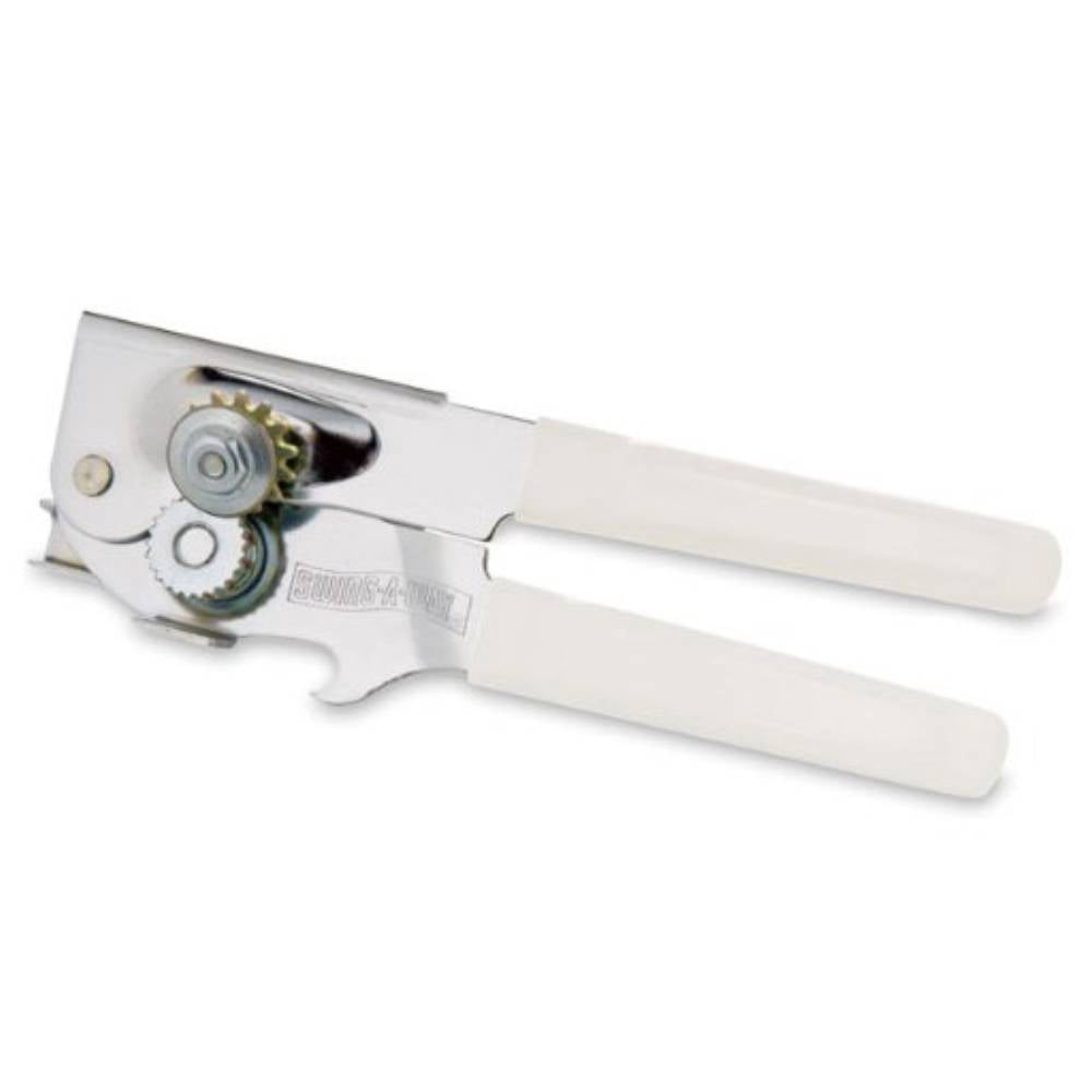 Swing-A-Way Portable Can Opener With Built-In Bottle Opener Steel With White Cushion Grip Handles Amco 407WH, 3-Pack