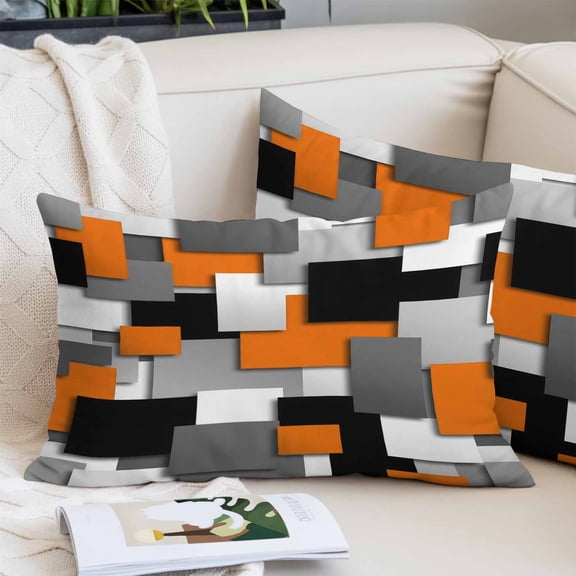Burnt Orange Black Geometric Toddler Pillow Covers 16x24 Inch, Modern Abstract Art Block Decorative Pillowcase with Zipper, Microfiber Pillow Protector Throw Pillowcases for Couch Sofa Bed