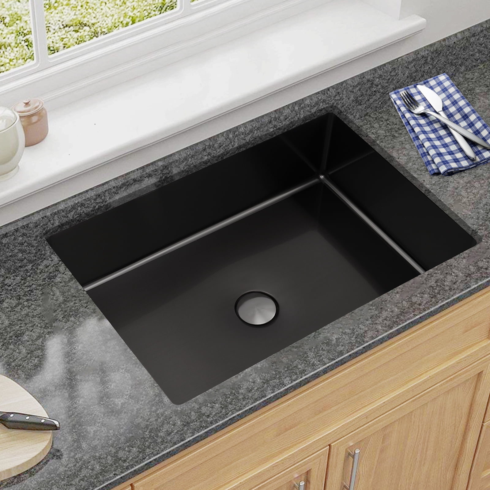 Wildnix Modern Rectangular Bathroom Sink, Undermount Design, Brushed 304 Stainless Steel, Pop-Up Drain Included, 6.07 Gallon Capacity, Stylish and Space-Saving for Your Bathroom