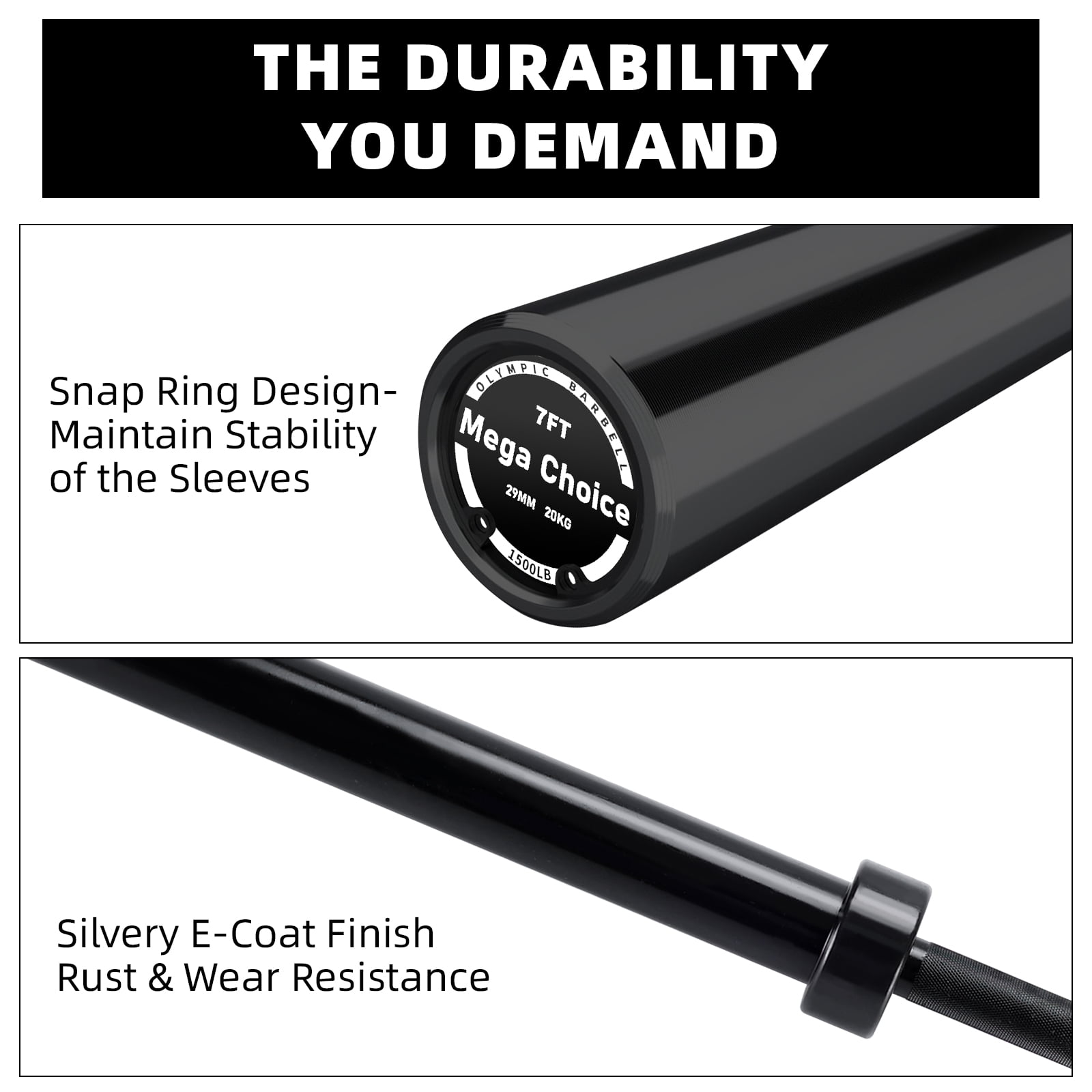 GARVEE 7FT Olympic Barbell Bar with 2 Collars,1500 LB Capacity Weightlifting & Powerlifting Bar,Fits 2-Inch Plates,Strength Training Bench Press Bar for Home Gym,Black