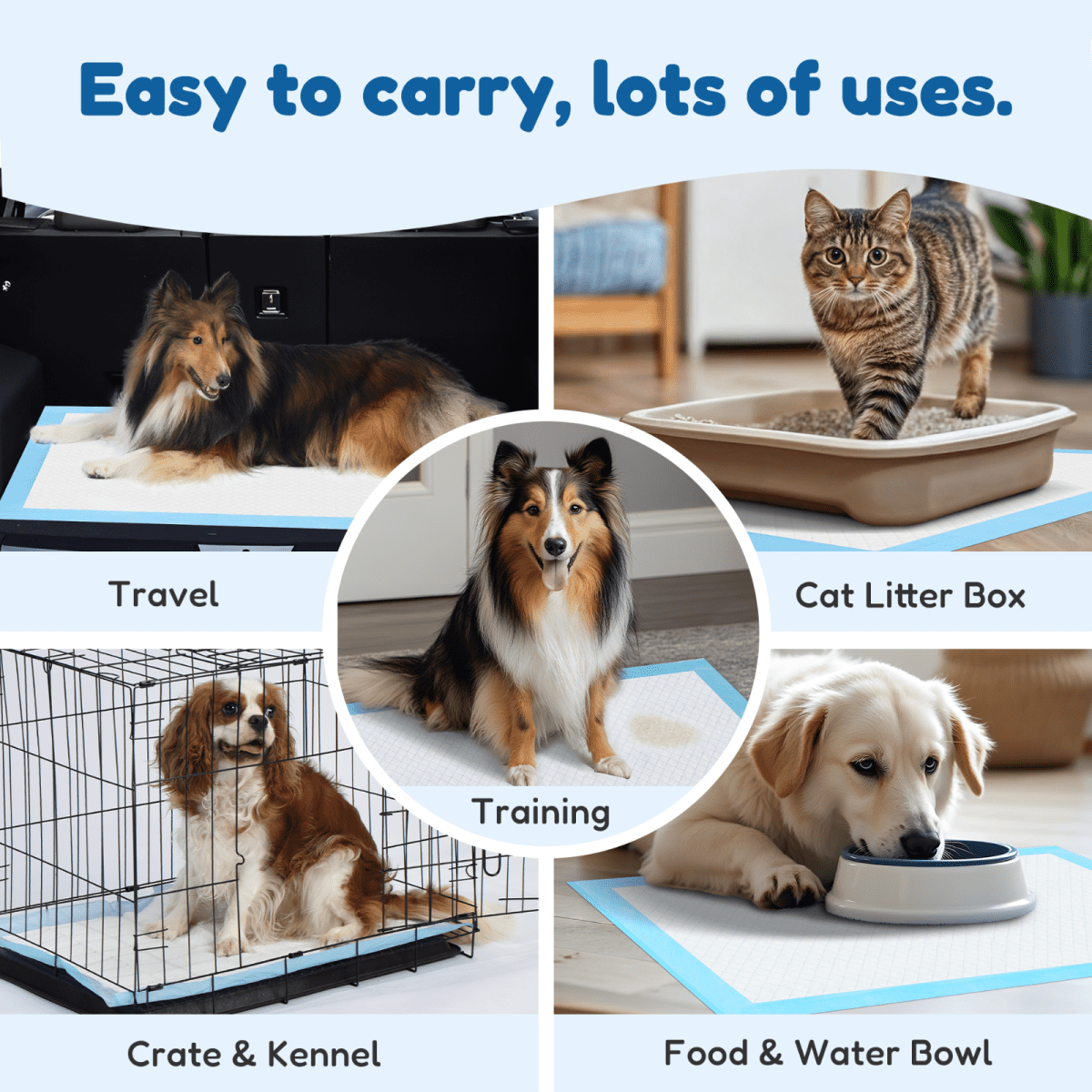 Super Absorbent Waterproof Dog and Puppy Pet Training Pad, Housebreaking Pet Pad, Large-Size, 23.6"X35.4", blue, large 60pcs