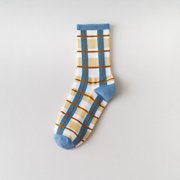 Womem Blue Plaid Socks Shallow Mouth Japanese Cute Milk Pattern Socks Sports Socks Sock Multicolor