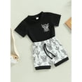 thumbnail image 4 of Toddler Western Baby Boy Summer Clothes Short Sleeve Cow Print T-Shirt Tops Shorts Set 2Pcs Casual Outfits Black 12-18 Months, 4 of 9