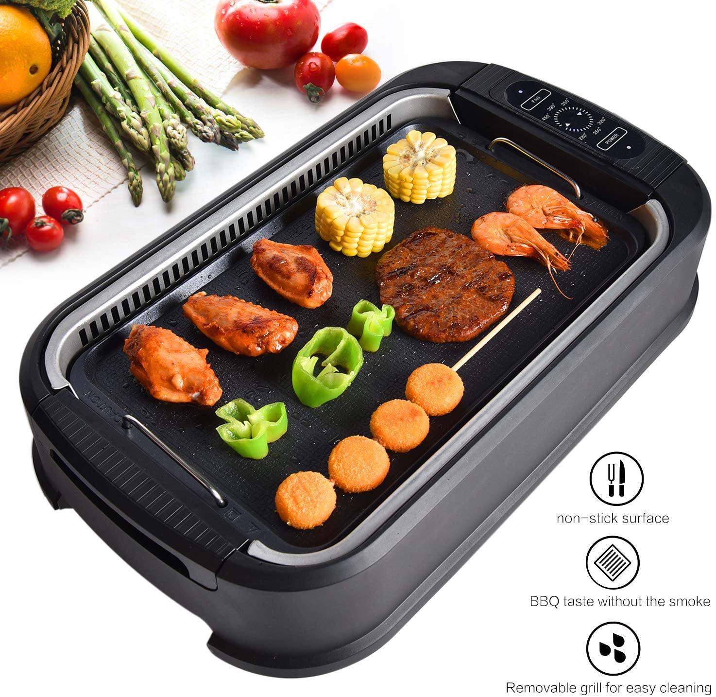 Smokeless Electric Indoor Grill BBQ Nonstick w/Grill Grate and Griddle Plate Smokeless Electric Indoor Grill BBQ Nonstick w/Grill Grate and Griddle Plate
