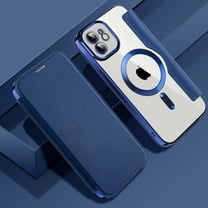 Feishell Flip Case for iPhone 11 with Camera Lens Protect Film,Magnetic Closure PU Leather Folio Case with RFID Blocking Card Slots Luxury Plating Transparent Phone Cover,Darkblue