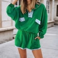 thumbnail image 3 of Short Sets for Women Loose Fit Long Sleeve Color Block Stand Collar Shirt and Shorts 2 Piece Matching Set Streetwear, 3 of 6