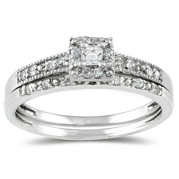 SZUL Women's 1/3 CTW Princess Diamond Bridal Set in 10K White Gold (J-K-L Color, I2-I3 Clarity)