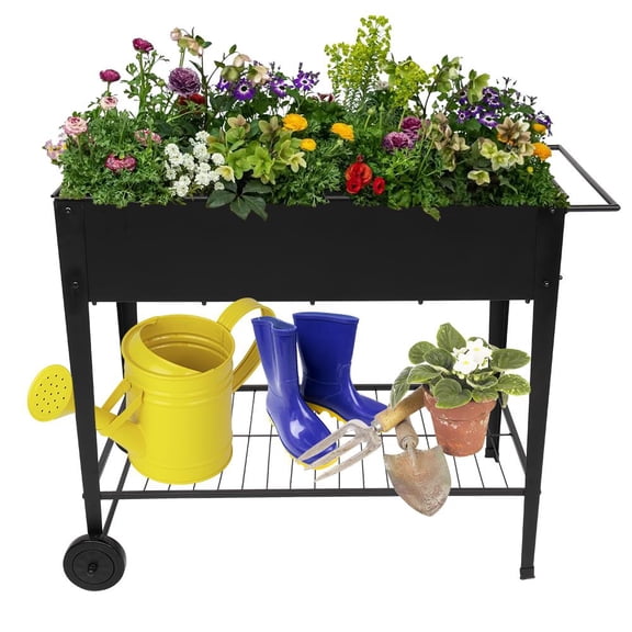 UBesGoo Raised Metal Planter Garden Bed with Wheels