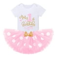 thumbnail image 3 of IBTOM CASTLE Toddler Baby Girls Cake Smash First Birthday Outfits Polka Dots Romper Tulle Dress Mouse Ear Princess Clothes 1 Year Pink - My Birthday, 3 of 8